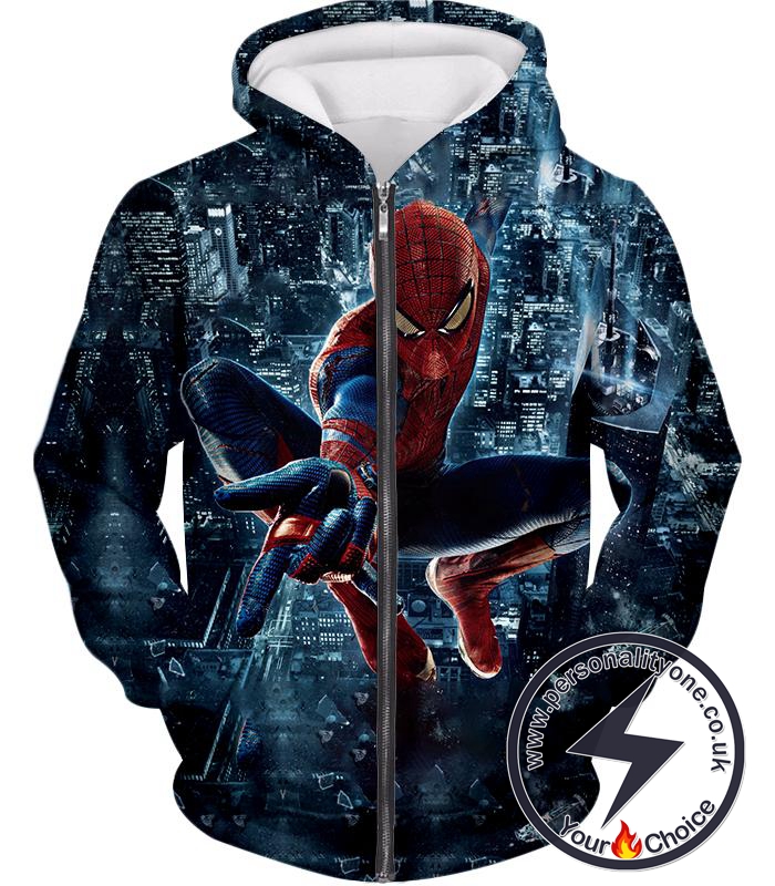 Marvel Hero Web Shooting Spiderman Awesome Action Zip Up Hoodie